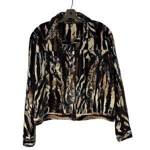Animal Print Sequin Button-Up Jacket By Notations Womens Size L